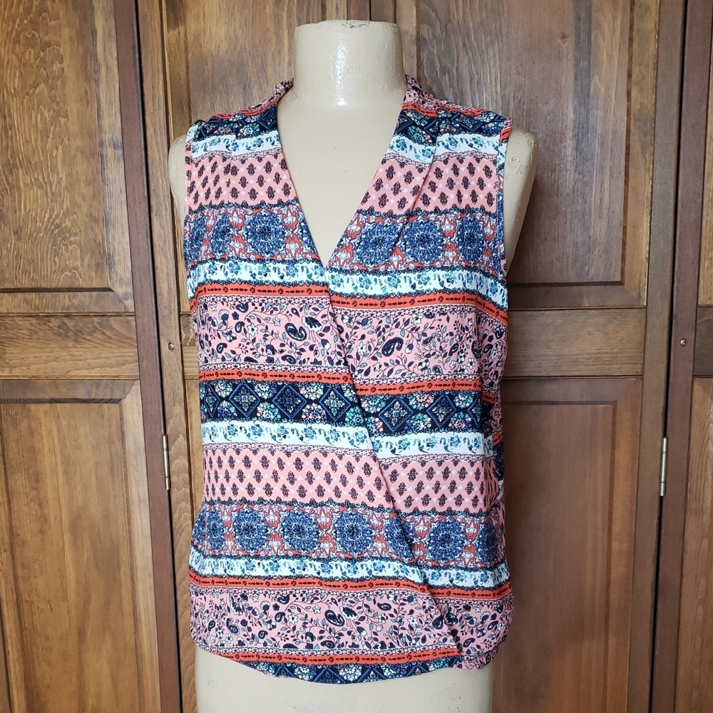 Pink Rose Multi Color Women's Sleeveless Blouse Top Sz S